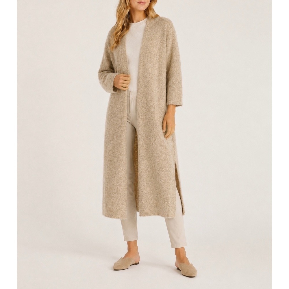 EILEEN FISHER PROJECT CARDIGAN SEASALT MOHAIR PLUSH MELANGE LONG Tan Small P